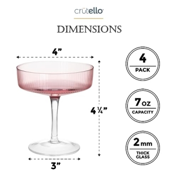 Crutello Pink Coupe Glasses Set for Elegant Celebrations