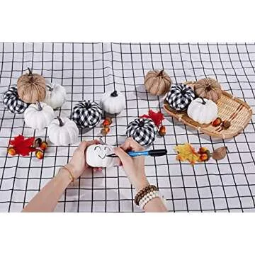 Artmag 12 Pcs Assorted Fall Artificial Pumpkins Burlap Pumpkins Faux Harvest White Pumpkins and Fabric Pumpkins for Fall Halloween Thanksgiving Party Decoration