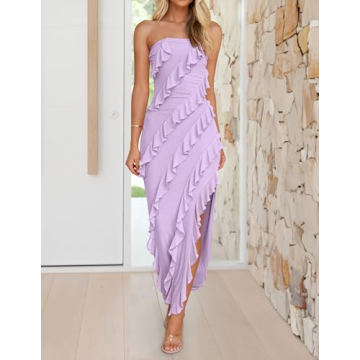 ZESICA Women's Strapless Bodycon Dress with Tassel Detail