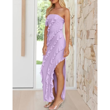 ZESICA Women's Strapless Bodycon Dress with Tassel Detail