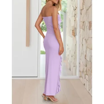 ZESICA Women's Strapless Bodycon Dress with Tassel Detail