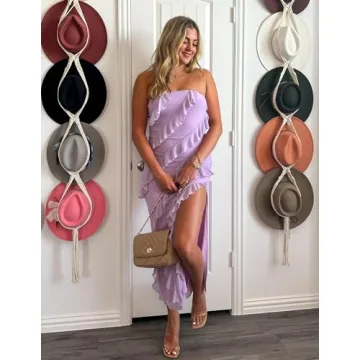 ZESICA Women's Strapless Bodycon Dress with Tassel Detail