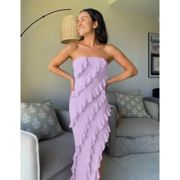 ZESICA Women's Strapless Bodycon Dress with Tassel Detail