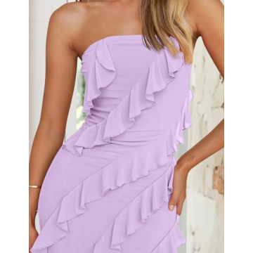 ZESICA Women's Strapless Bodycon Dress with Tassel Detail