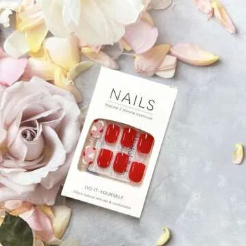 OCOUYVD Heart Press on Nails Short Square Valentines Fake Nails Petite Red Stick on Nails Full Cover False Nails with Red White Heart Designs Acrylic Nails Glossy Artificial Nails for Women Girls