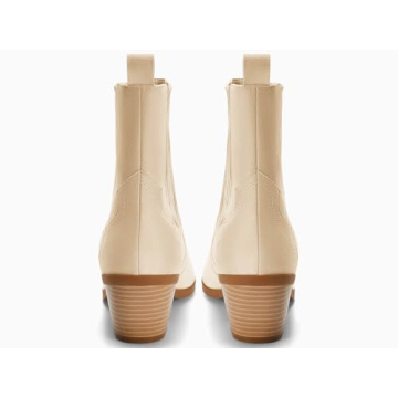 Coutgo Women's Western Ankle Booties Chunky Heel Beige