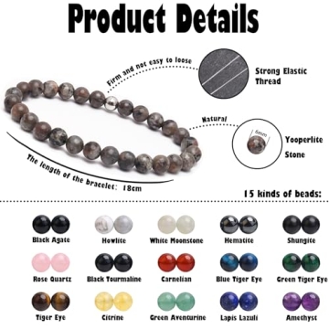 BONNY BOXX 6mm Natural Stretch Yooperlite Stones Bracelet - Unisex Healing Crystal Gemstone
