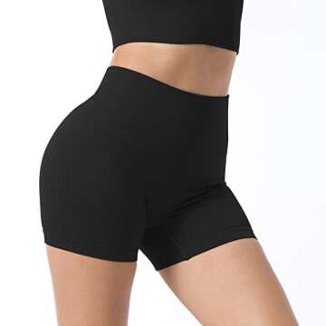 Yoga Workout Shorts Women High Waist Butt Lifting Waisted Seamless Ribbed Booty Scrunch Biker Gym At...