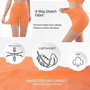 Yoga Workout Shorts Women High Waist Butt Lifting Waisted Seamless Ribbed Booty Scrunch Biker Gym Athletic Running Exercise Sport Bike Black Green Orange Sexy Compression Tummy Control Spandex