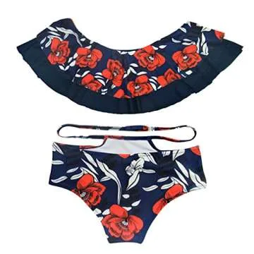 GIRL AND SEA Womens Falbala High Cut Off Shoulder Leaf Floral Bottom Padding Ruffle Swimsuits Bikini