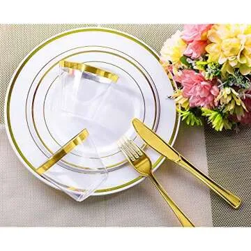 YOUTHSHIP 100 Pcs Clear Plastic Cups with Gold Rim, Premium 9 Oz Disposable Plastic Party Cups, Hard Plastic Drinking Cups for Party and Wedding