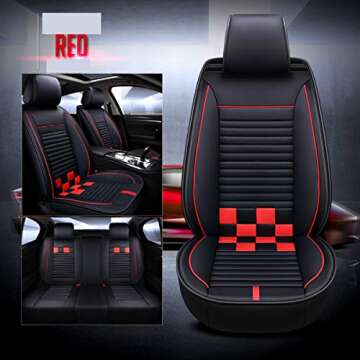Youth Fashion Leather Car Seat Cover Five-seat Universal Fit (Black-Red)