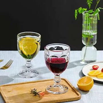 OMITA 6 PACK Goblet Wine Glasses 10.2 oz. Vintage Octagon Design Glassware for Iced Tea Beverage stemmed Cups Soda Juice Water Liquor Perfect for Party Wedding Bars Restaurants (Clear-2)