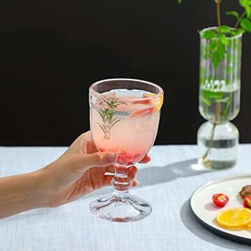 OMITA 6 PACK Goblet Wine Glasses 10.2 oz. Vintage Octagon Design Glassware for Iced Tea Beverage stemmed Cups Soda Juice Water Liquor Perfect for Party Wedding Bars Restaurants (Clear-2)