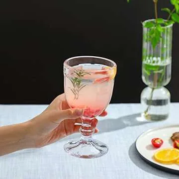 OMITA 6 PACK Goblet Wine Glasses 10.2 oz. Vintage Octagon Design Glassware for Iced Tea Beverage stemmed Cups Soda Juice Water Liquor Perfect for Party Wedding Bars Restaurants (Clear-2)