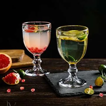 OMITA 6 PACK Goblet Wine Glasses 10.2 oz. Vintage Octagon Design Glassware for Iced Tea Beverage stemmed Cups Soda Juice Water Liquor Perfect for Party Wedding Bars Restaurants (Clear-2)