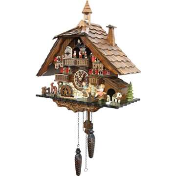 Cuckoo-Palace Large German Cuckoo Clock - The Seesaw Mill Chalet with Quartz Movement with Moving Seesaw - Black Forest Clock