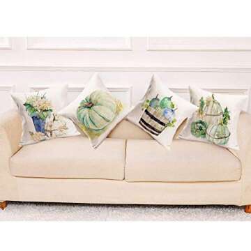 ShareJ Fall Decorations Watercolor Pumpkin Throw Pillow Covers Cushion Cover Home Pillow Cases Set of 4 for Autumn Harvest Halloween Thanksgiving Day 18 X 18 Inch