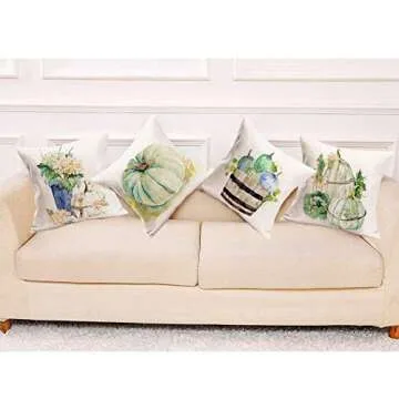ShareJ Fall Decorations Watercolor Pumpkin Throw Pillow Covers Cushion Cover Home Pillow Cases Set of 4 for Autumn Harvest Halloween Thanksgiving Day 18 X 18 Inch