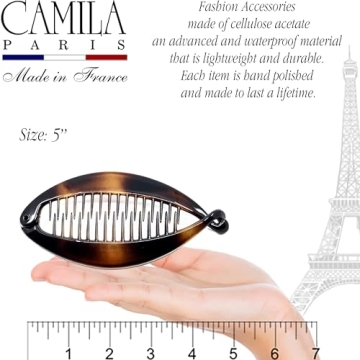 Camila Paris CP4 French Large Banana Clip Hair Comb, Flexible Banana Clips Hair for Thick Hair Ponytail Holder Interlocking Banana Hair Clips Styling Classic Hair Banana Clips for Women Made in France