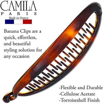 Camila Paris CP4 French Large Banana Clip Hair Comb, Flexible Banana Clips Hair for Thick Hair Ponytail Holder Interlocking Banana Hair Clips Styling Classic Hair Banana Clips for Women Made in France