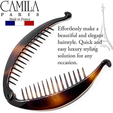 Camila Paris CP4 French Large Banana Clip Hair Comb, Flexible Banana Clips Hair for Thick Hair Ponytail Holder Interlocking Banana Hair Clips Styling Classic Hair Banana Clips for Women Made in France