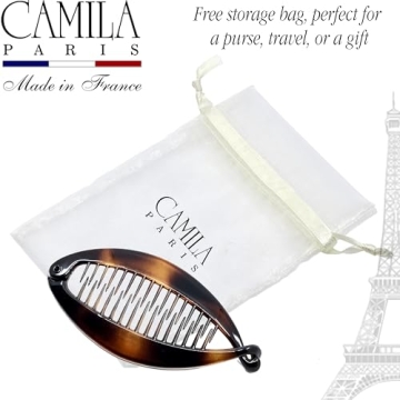 Camila Paris CP4 French Large Banana Clip Hair Comb, Flexible Banana Clips Hair for Thick Hair Ponytail Holder Interlocking Banana Hair Clips Styling Classic Hair Banana Clips for Women Made in France