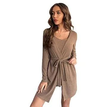 Verdusa 3 Piece Cami & Shorts Lounge Pajama Set Mocha
