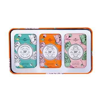 La Chatelaine Luxury Bar Soap Trio Gift Set Tin | Made in France | Natural and Organic | Shea Butter Formula | 3 x 7 oz / 200g - Orange Soap Trio (Gardenia, Orange Blossom, Rose Acacia)