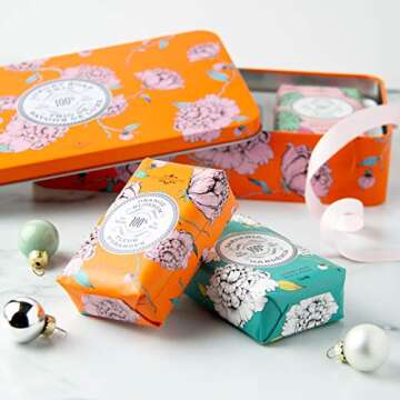 La Chatelaine Luxury Bar Soap Trio Gift Set Tin | Made in France | Natural and Organic | Shea Butter Formula | 3 x 7 oz / 200g - Orange Soap Trio (Gardenia, Orange Blossom, Rose Acacia)