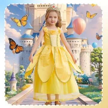iTVTi Princess Belle Dress up Costume for Girls Yellow Dresses Halloween Cosplay Birthday Outfit with Accessories