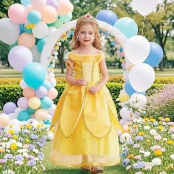 iTVTi Princess Belle Dress up Costume for Girls Yellow Dresses Halloween Cosplay Birthday Outfit with Accessories