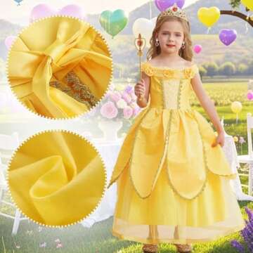 iTVTi Princess Belle Dress up Costume for Girls Yellow Dresses Halloween Cosplay Birthday Outfit with Accessories