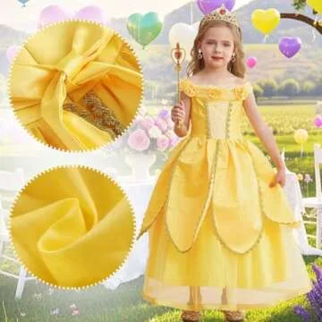 iTVTi Princess Belle Dress up Costume for Girls Yellow Dresses Halloween Cosplay Birthday Outfit with Accessories