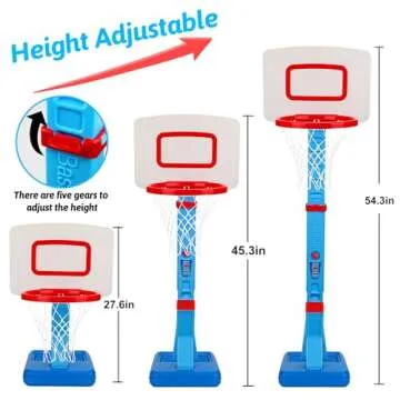 Toddler Basketball Hoop Indoor Mini Adjustable Basketball Goal with Ball Pump for Boys Girls Outdoor Toys for Backyard Game Outside Basketball Toy for Kids Age 2-4 3-5 6 7 4-8 Christmas Birthday Gifts