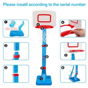 Toddler Basketball Hoop Indoor Mini Adjustable Basketball Goal with Ball Pump for Boys Girls Outdoor Toys for Backyard Game Outside Basketball Toy for Kids Age 2-4 3-5 6 7 4-8 Christmas Birthday Gifts