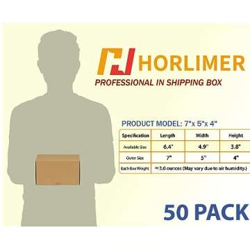 HORLIMER 7x5x4 inches Shipping Boxes Set of 50, Brown Corrugated Cardboard Box Literature Mailer