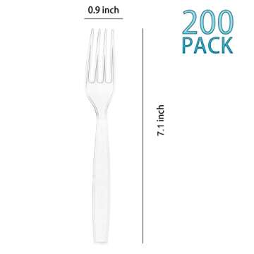 MOACOCK 200 Count Clear Disposable Plastic Forks, Heavy Weight Disposable Forks Plastic Utensils for...
