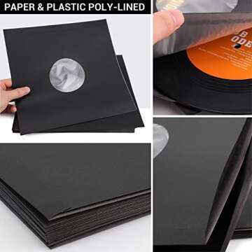Facmogu 20PCS 10in Black Paper & Plastic Poly-Lined Record Inner Sleeves, 110gsm LP Record Parper Covers Phonograph Record Storage Sleeves, Vinyl Record Sleeve Protectors, Acid Free Paper Album Covers