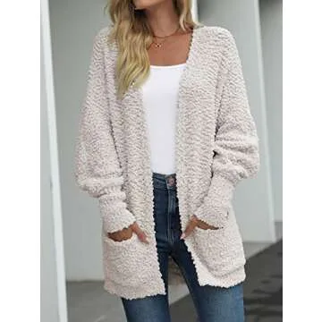 MEROKEETY Women's 2025 Winter Fuzzy Popcorn Batwing Sleeve Cardigan Knit Oversized Sherpa Sweater Co...