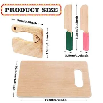 VAIPI 4 Pcs Wooden Kids Knives Cooking Utensils for Kitchen Cooking Children's Safe Knives Kids Cute Kitchen Tools with Rectangle Cutting Board for Cooking Kitchen Veggies Lettuce Fruits Salad Cake