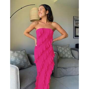 ZESICA Strapless Off Shoulder Bodycon Dress for Women