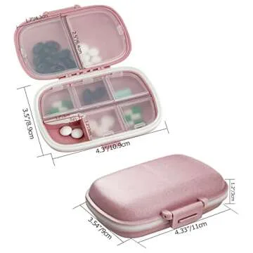 Compact 8 Compartment Travel Pill Organizer for Medications