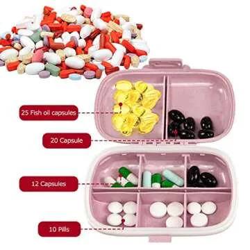 Compact 8 Compartment Travel Pill Organizer for Medications