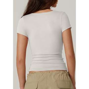 QINSEN Woman's Sweetheart Neck Short Sleeve Tee - White M