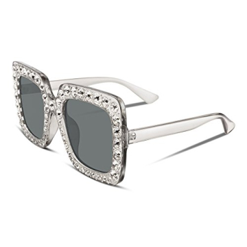 FEISEDY Women Sparkling Crystal Sunglasses Oversized Square Frame