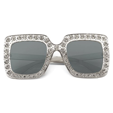FEISEDY Women Sparkling Crystal Sunglasses Oversized Square Frame