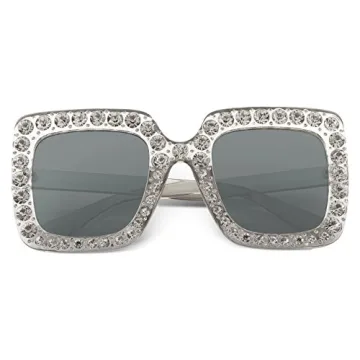 FEISEDY Women Sparkling Crystal Sunglasses Oversized Square Frame