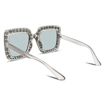 FEISEDY Women Sparkling Crystal Sunglasses Oversized Square Frame