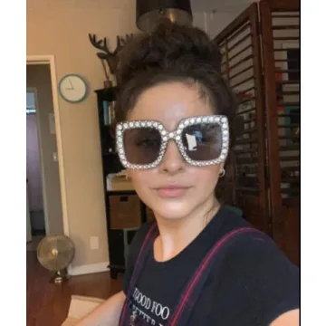 FEISEDY Women Sparkling Crystal Sunglasses Oversized Square Frame
